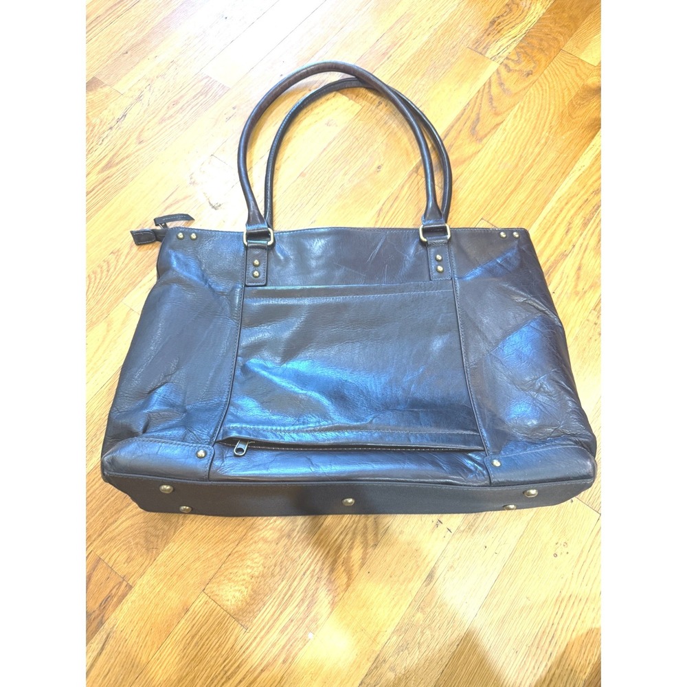 Solo New York Dark Brown Leather Laptop Tote Bag Professional Work Bag Teal
